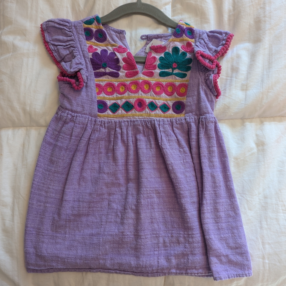 Charming Purple Kids Dress with Floral Embroidery